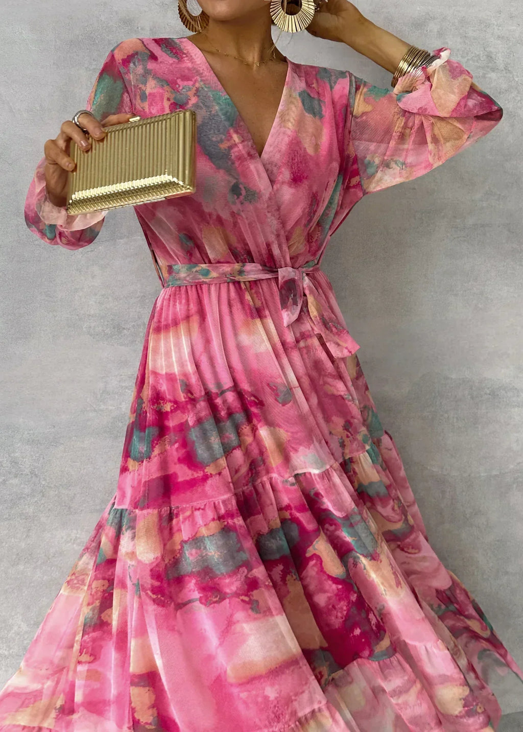 Floral Wrap Maxi Dress, Flattering Shape with Lightweight Fabric
