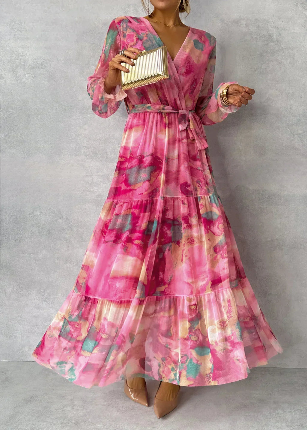 Floral Wrap Maxi Dress, Flattering Shape with Lightweight Fabric