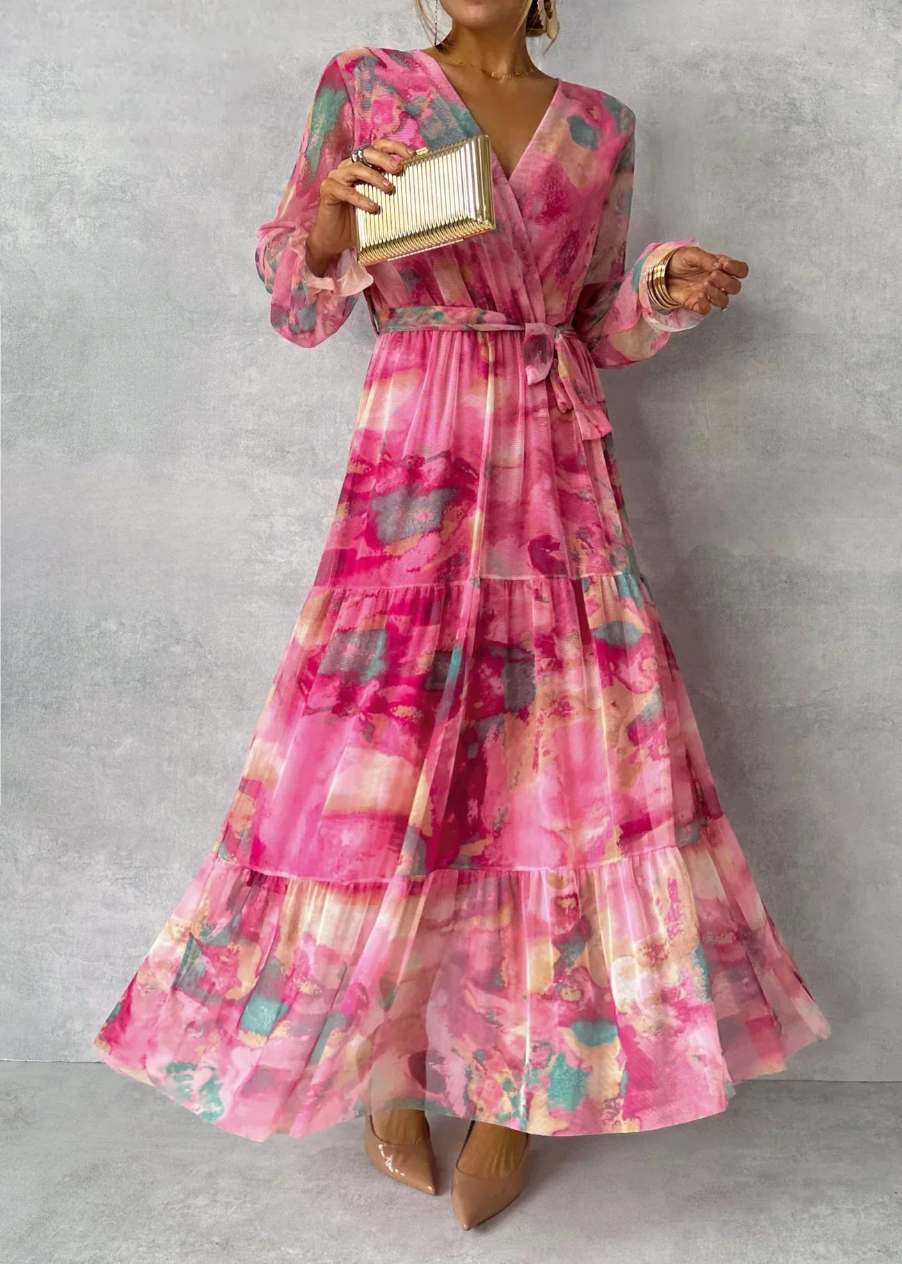 Floral Wrap Maxi Dress, Flattering Shape with Lightweight Fabric