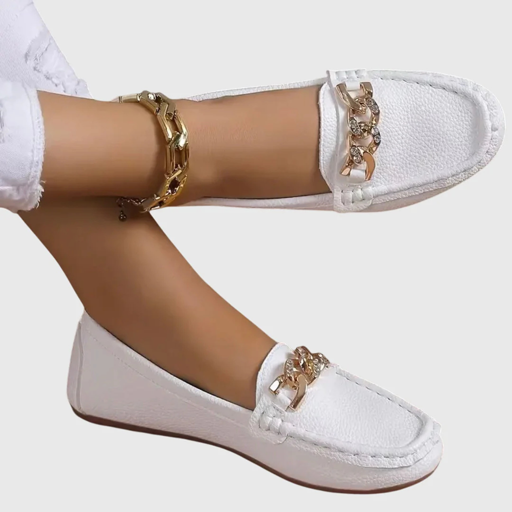 Stylish loafers women slip-on chain detail soft comfortable fit