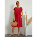 Flowy midi summer dress women short sleeve airy comfort