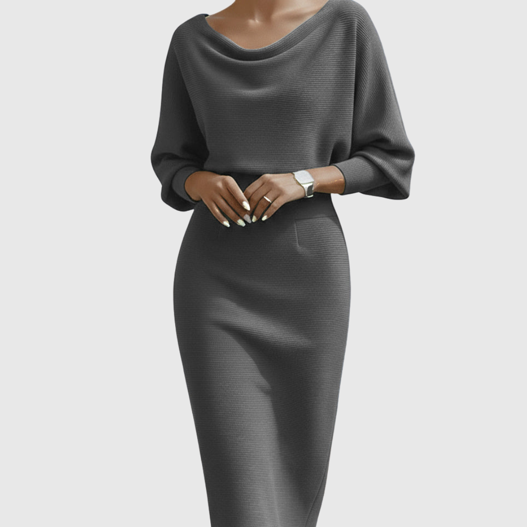 Elegant knit midi dress women draped fit chic everyday comfort