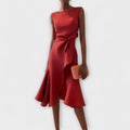 Women draped midi dress asymmetrical design soft chic comfort
