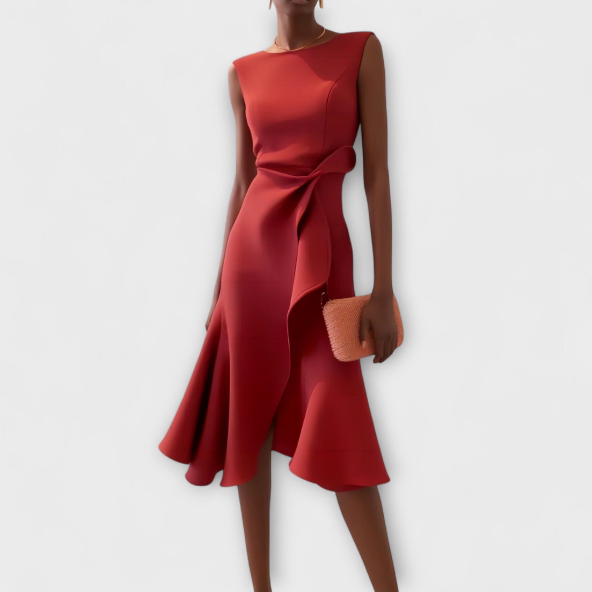 Women draped midi dress asymmetrical design soft chic comfort