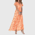 Comfortable women floral maxi dress maxi length V-neck breathable elegant holiday wear