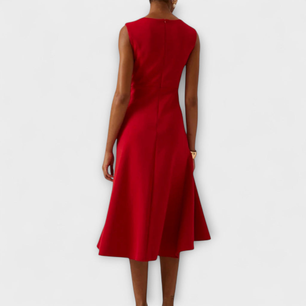 Women draped midi dress asymmetrical design soft chic comfort
