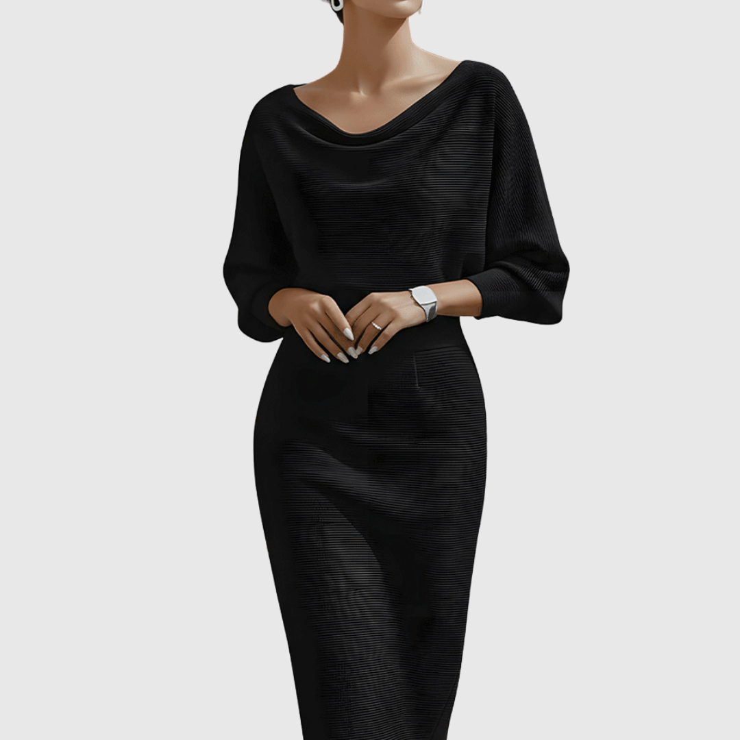 Elegant knit midi dress women draped fit chic everyday comfort