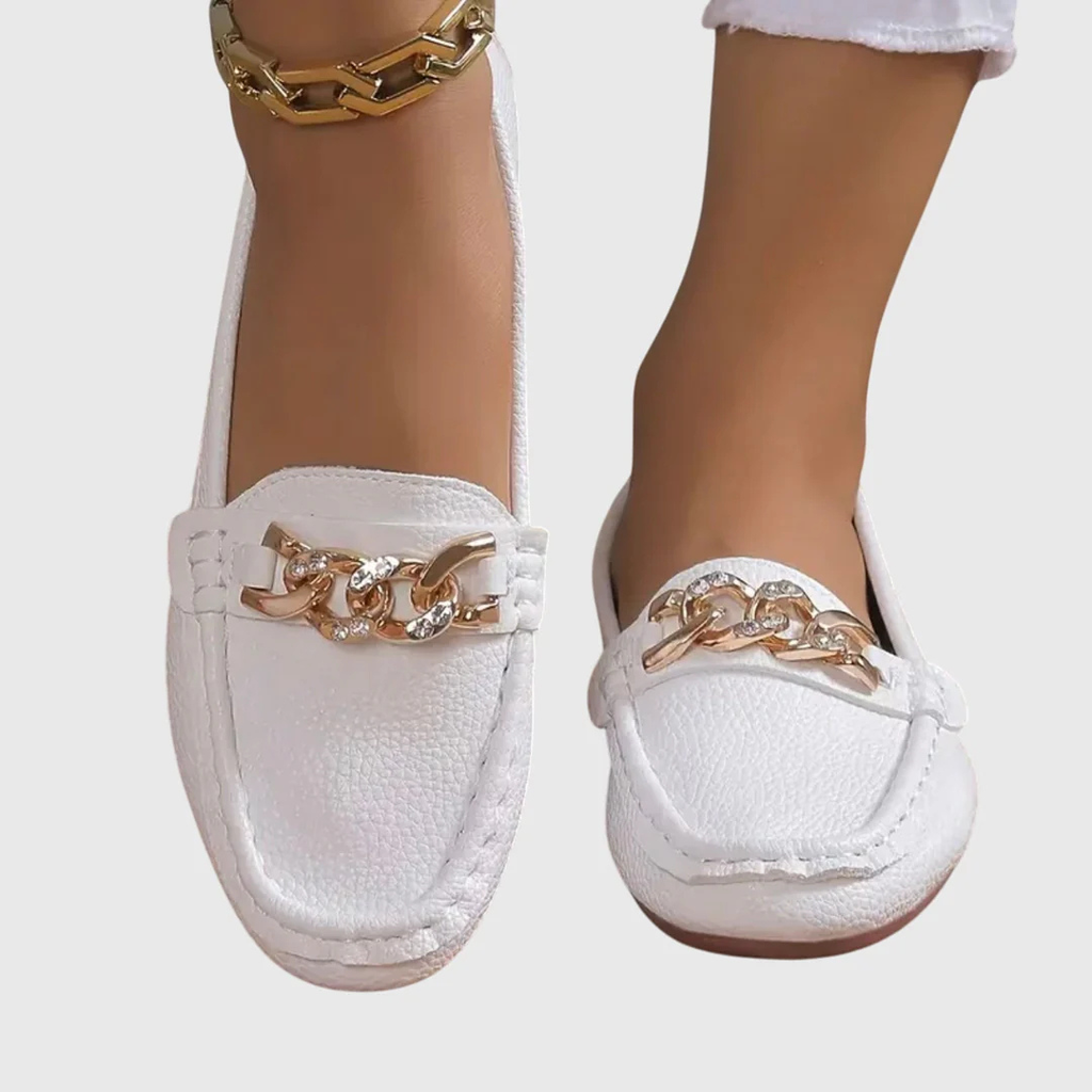Stylish loafers women slip-on chain detail soft comfortable fit