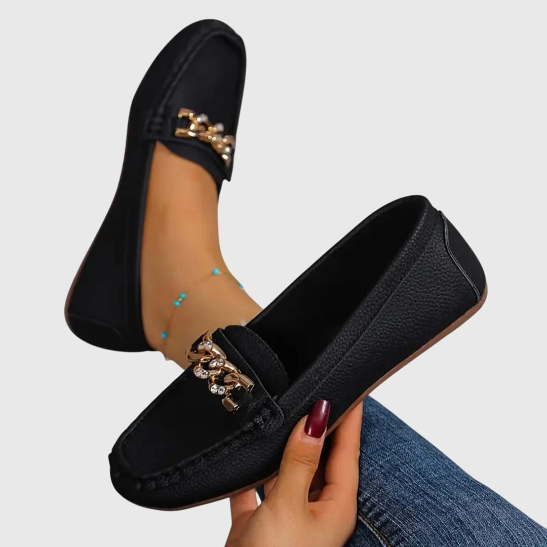 Stylish loafers women slip-on chain detail soft comfortable fit