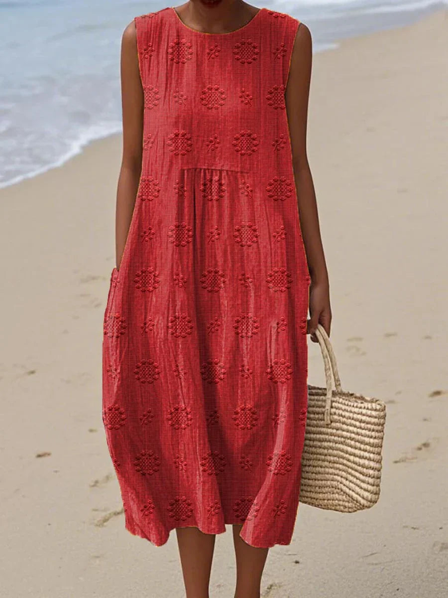 Elegant sleeveless cotton dress women with pockets breathable comfort