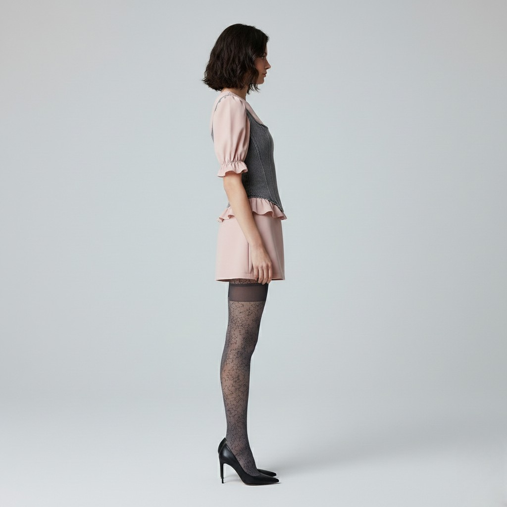 Corset Overlay Puff Sleeve Mini Dress