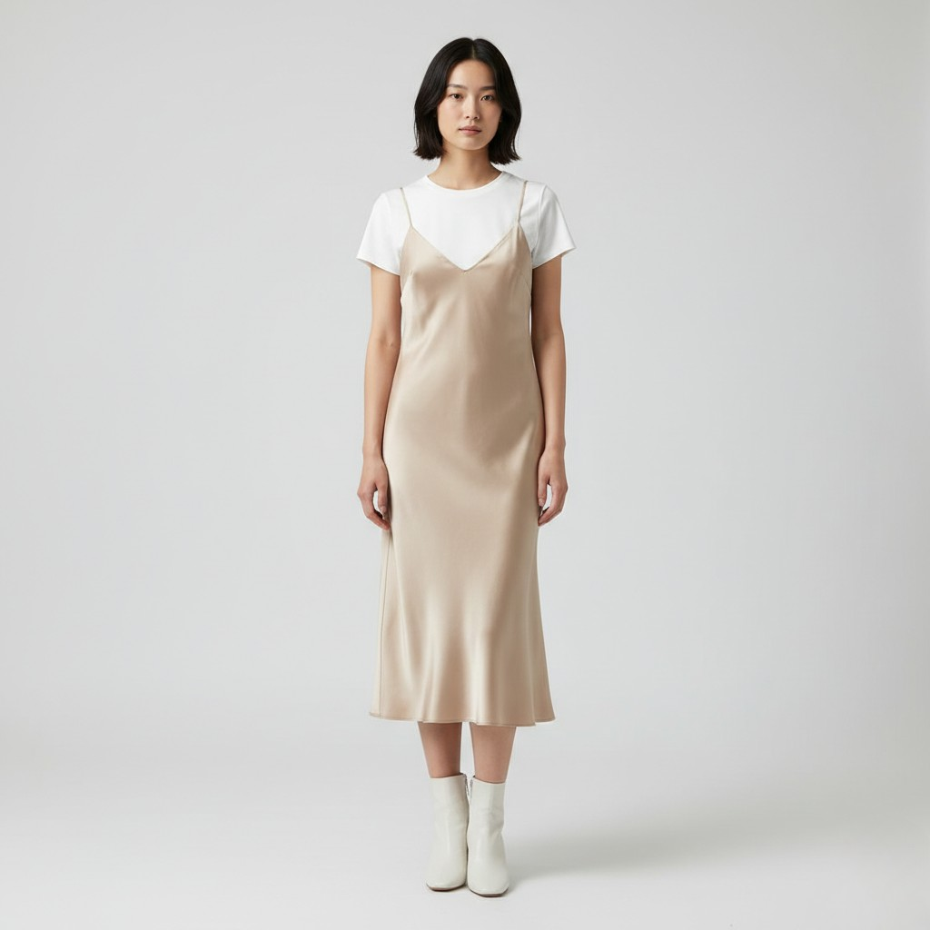 Satin Layered Slip Midi Dress