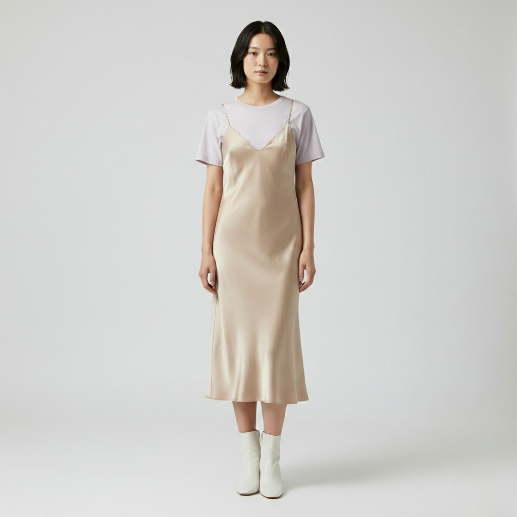 Satin Layered Slip Midi Dress