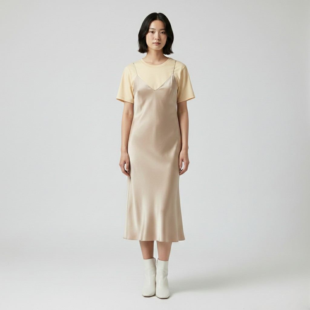 Satin Layered Slip Midi Dress