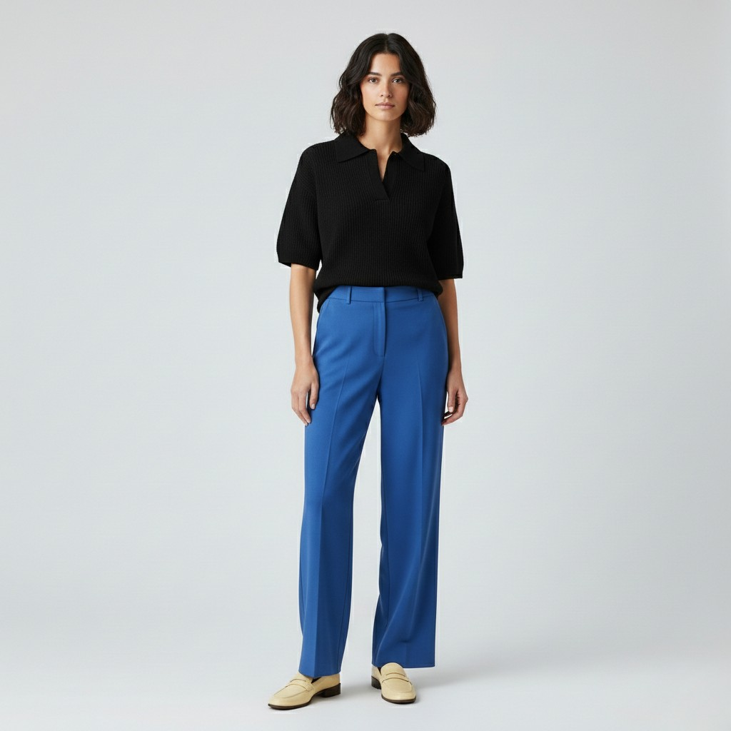 Ribbed Knit Polo Sweater Top