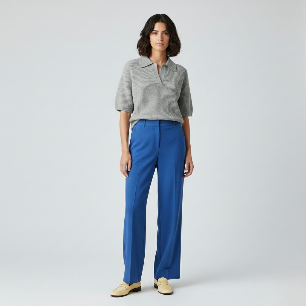 Ribbed Knit Polo Sweater Top