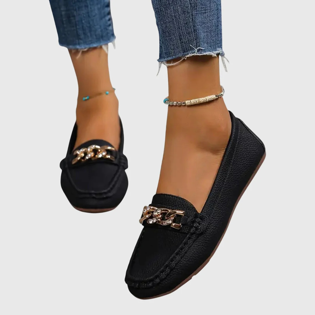 Stylish loafers women slip-on chain detail soft comfortable fit