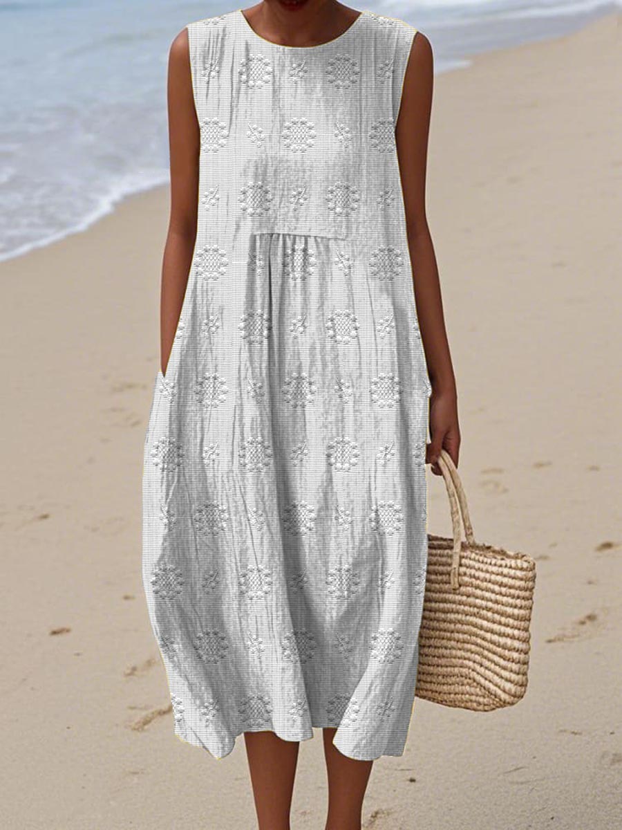 Elegant sleeveless cotton dress women with pockets breathable comfort