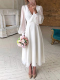 Flowing Bridal Dress, Long Sleeve Design with Timeless Elegance
