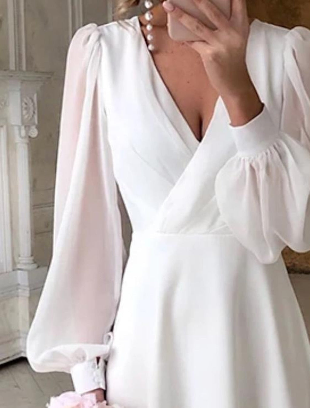 Flowing Bridal Dress, Long Sleeve Design with Timeless Elegance