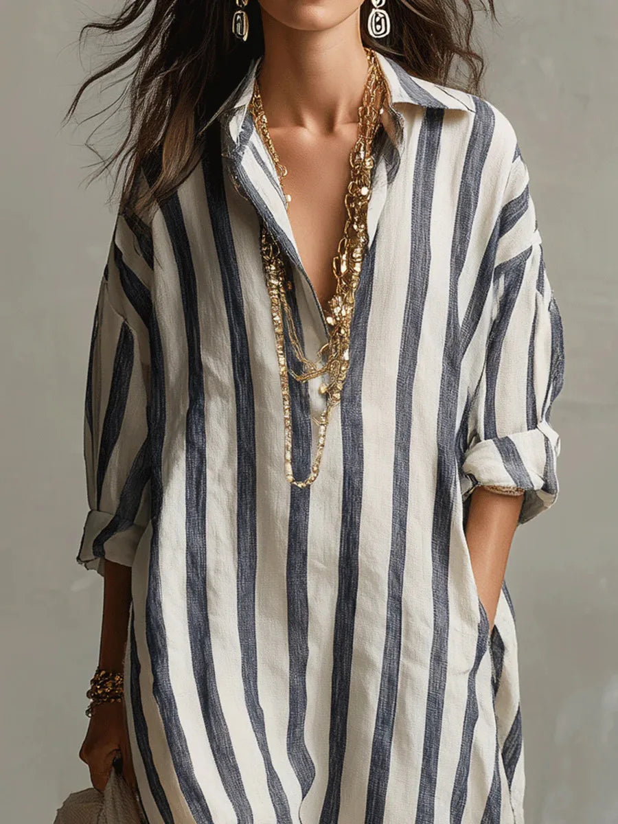 Linen shirt dress women long length breathable relaxed summer style