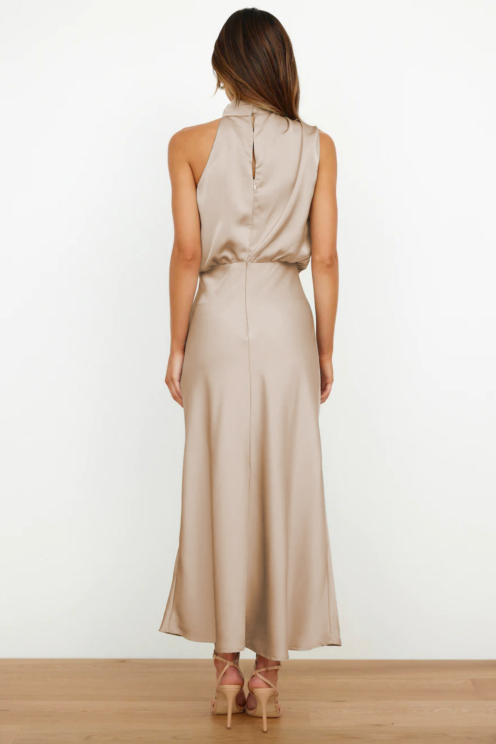 Elegant halter neck dress women evening wear flattering fit