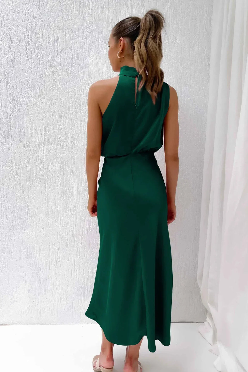 Elegant halter neck dress women evening wear flattering fit