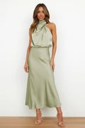 Elegant halter neck dress women evening wear flattering fit
