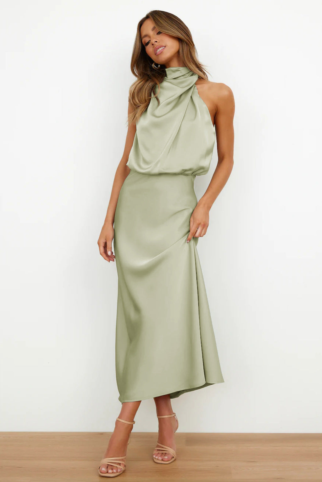 Elegant halter neck dress women evening wear flattering fit