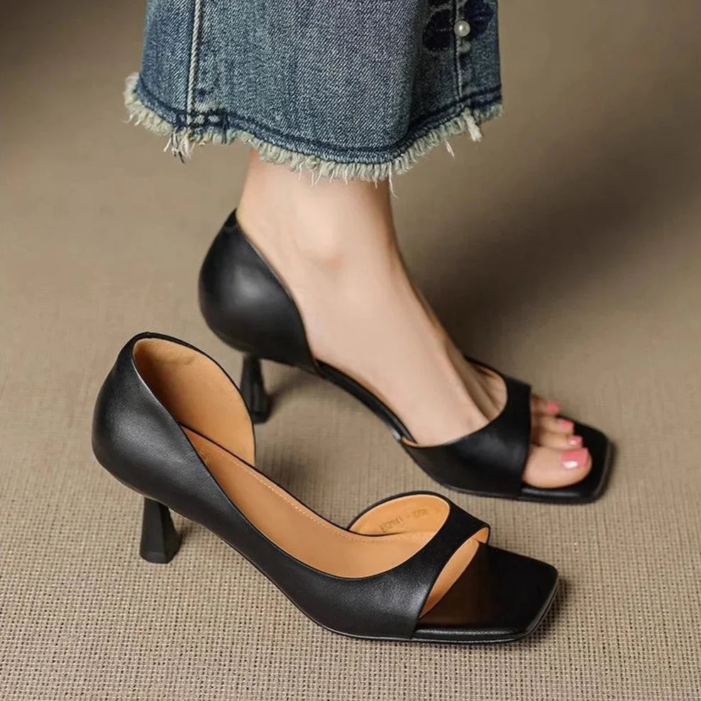 Elegant heels women leather finish stylish comfortable wear