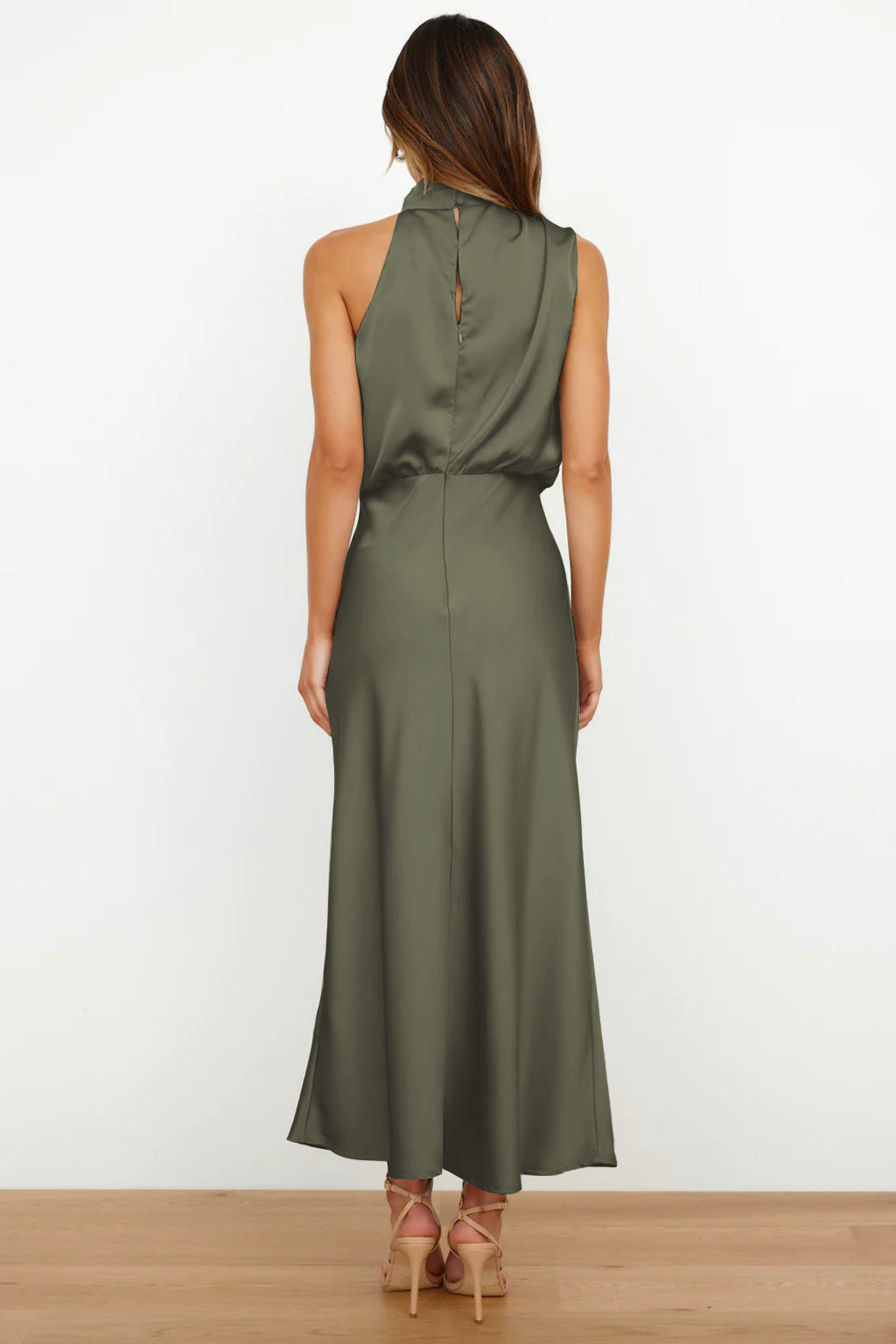 Elegant halter neck dress women evening wear flattering fit