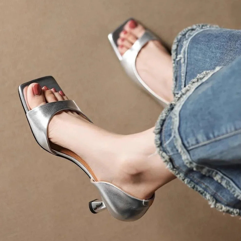 Elegant heels women leather finish stylish comfortable wear