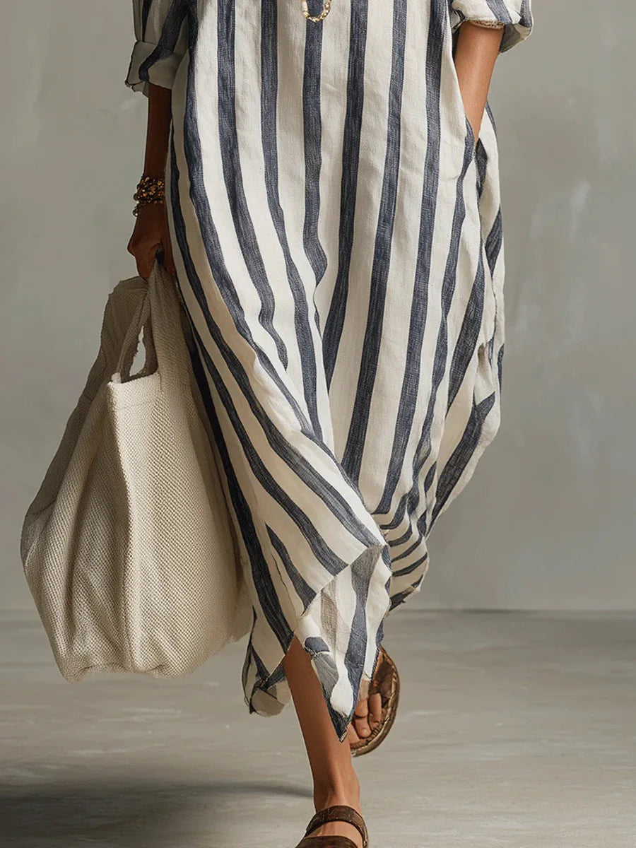 Linen shirt dress women long length breathable relaxed summer style