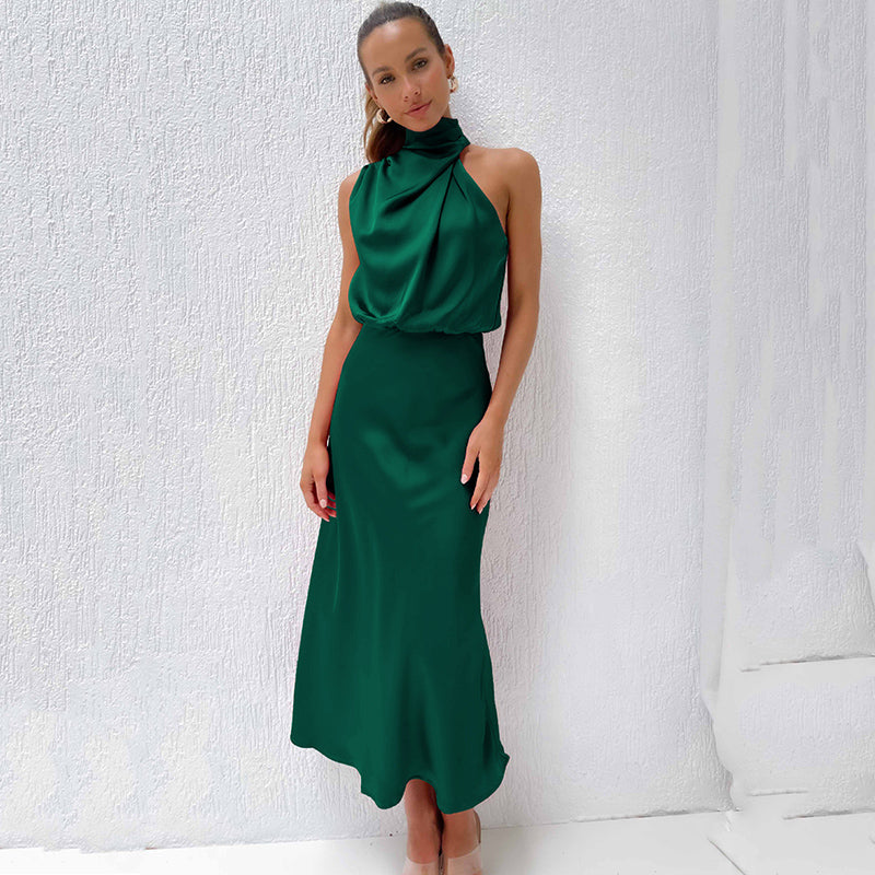 Elegant halter neck dress women evening wear flattering fit