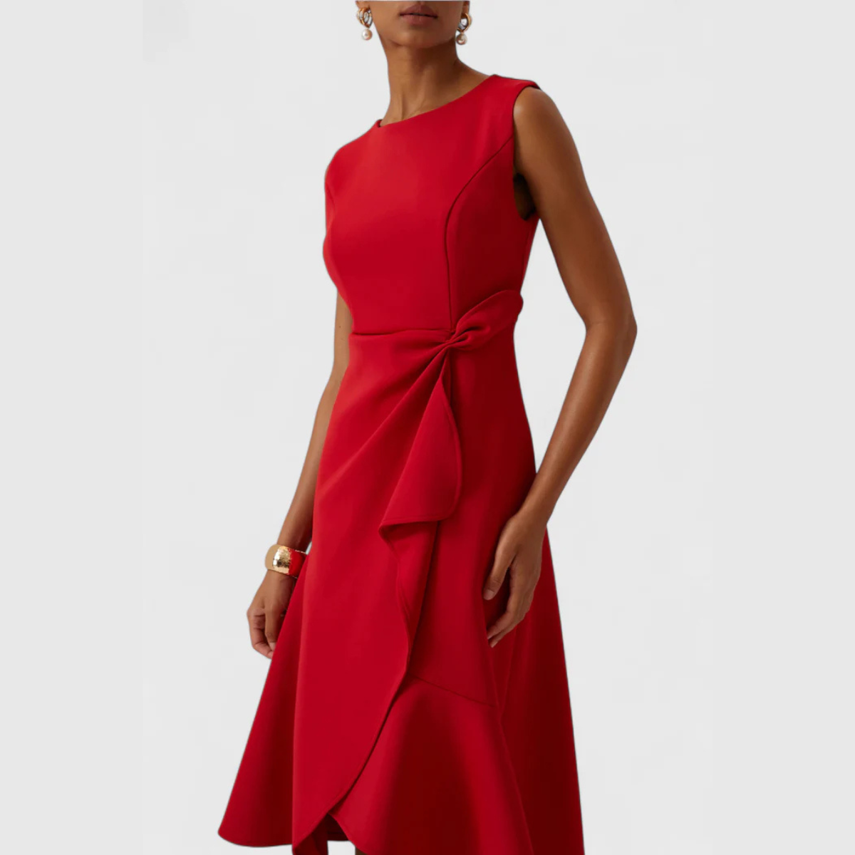 Women draped midi dress asymmetrical design soft chic comfort