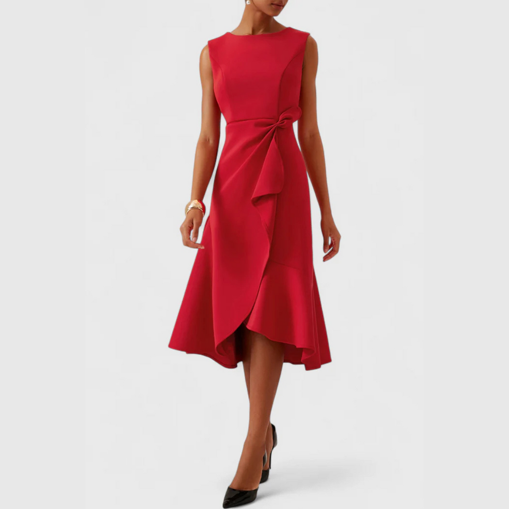 Women draped midi dress asymmetrical design soft chic comfort