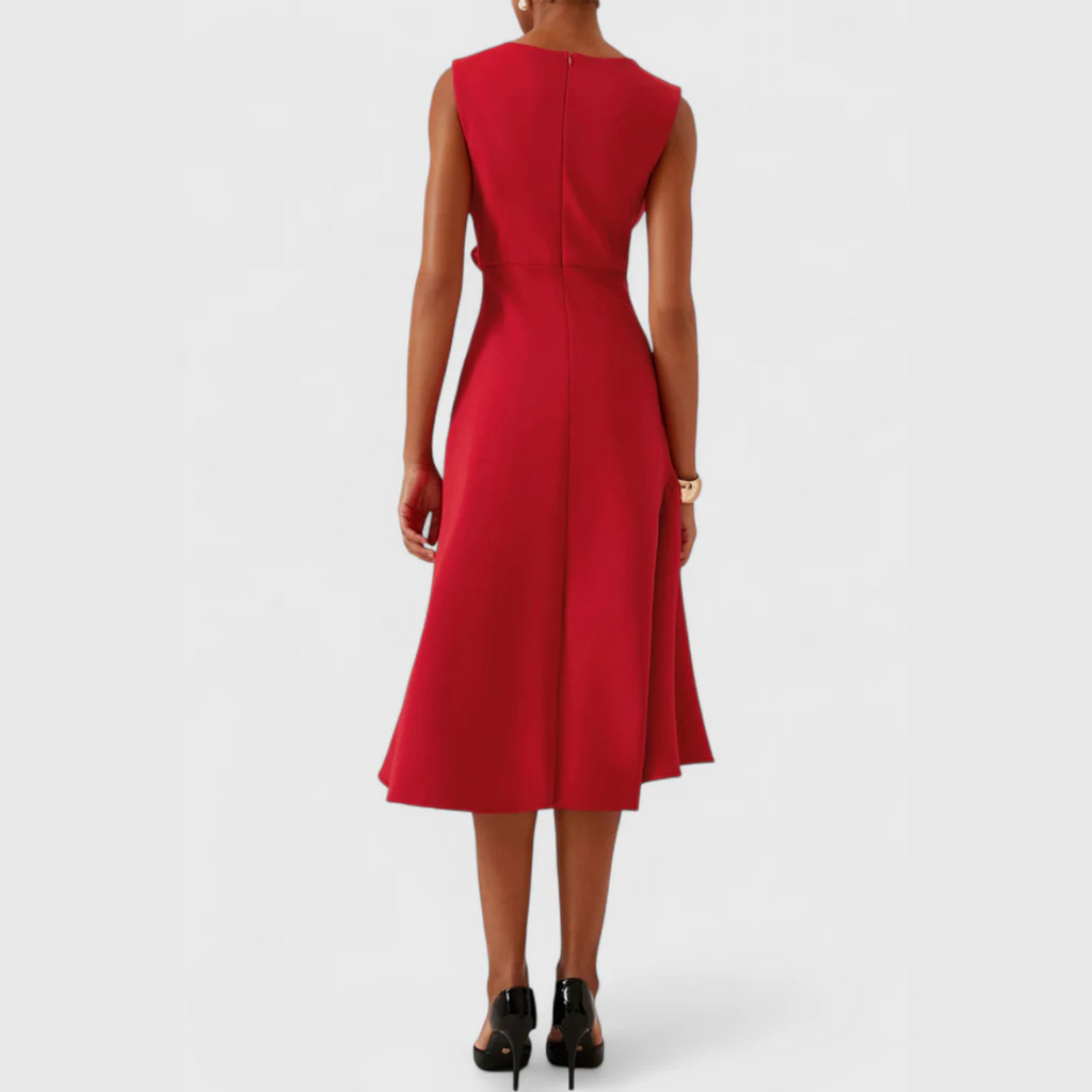 Women draped midi dress asymmetrical design soft chic comfort