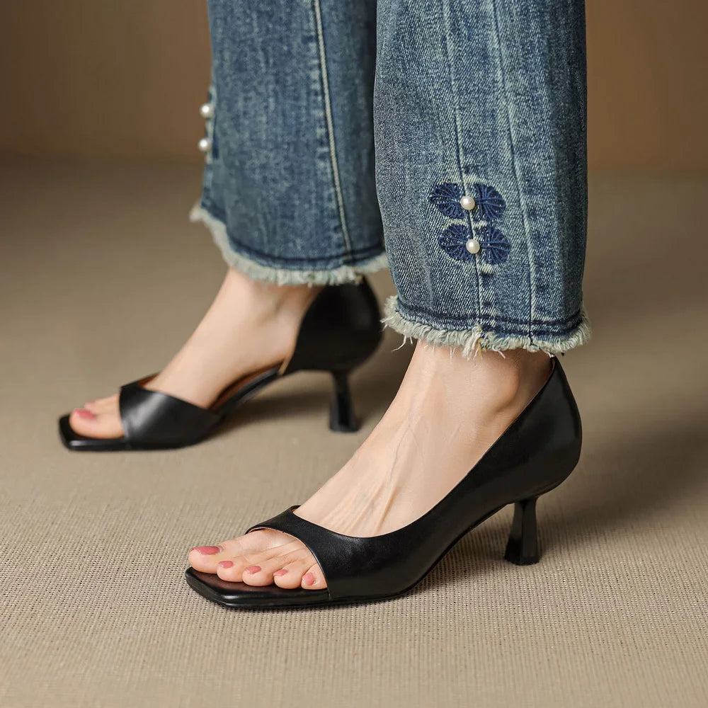 Elegant heels women leather finish stylish comfortable wear