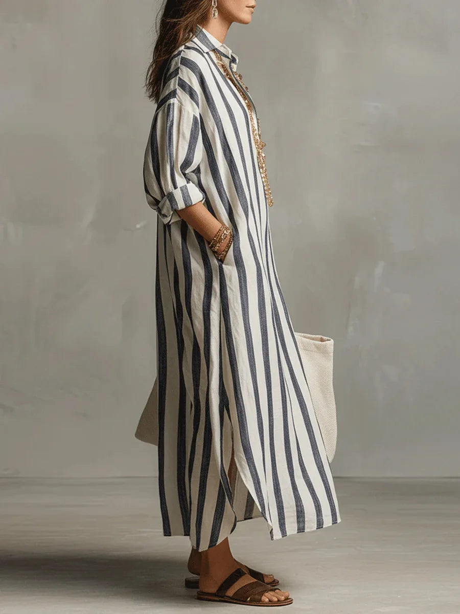 Linen shirt dress women long length breathable relaxed summer style