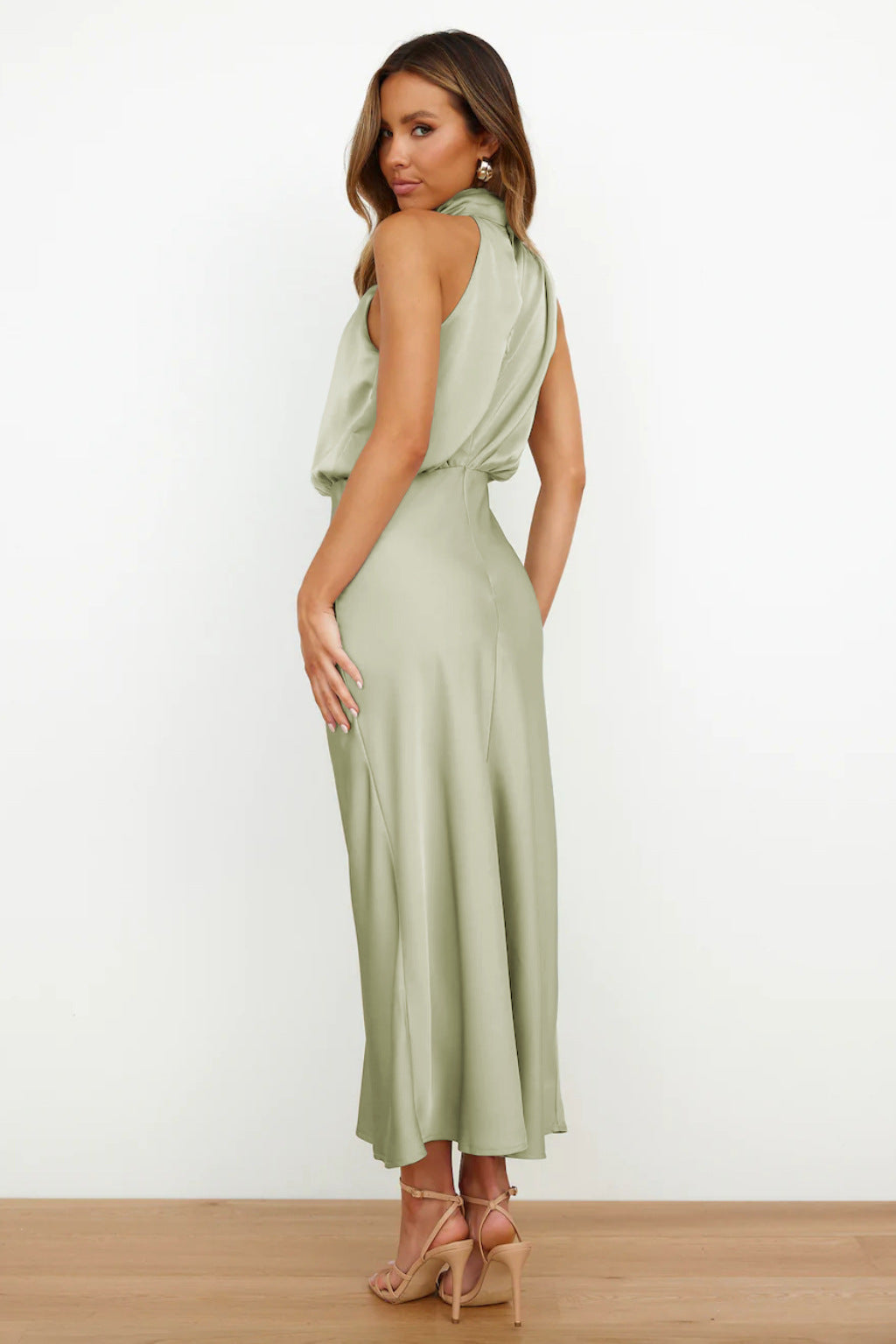 Elegant halter neck dress women evening wear flattering fit