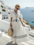 Elegant V-neck midi wrap dress women short sleeve chic everyday comfort