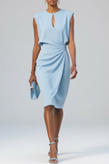 Elegant Midi Dress, Flattering Ruched Fit with Keyhole Detail