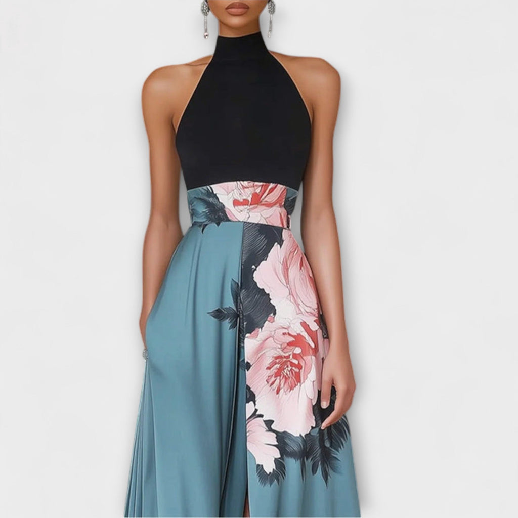 Elegant A-line floral maxi dress women soft comfortable fit