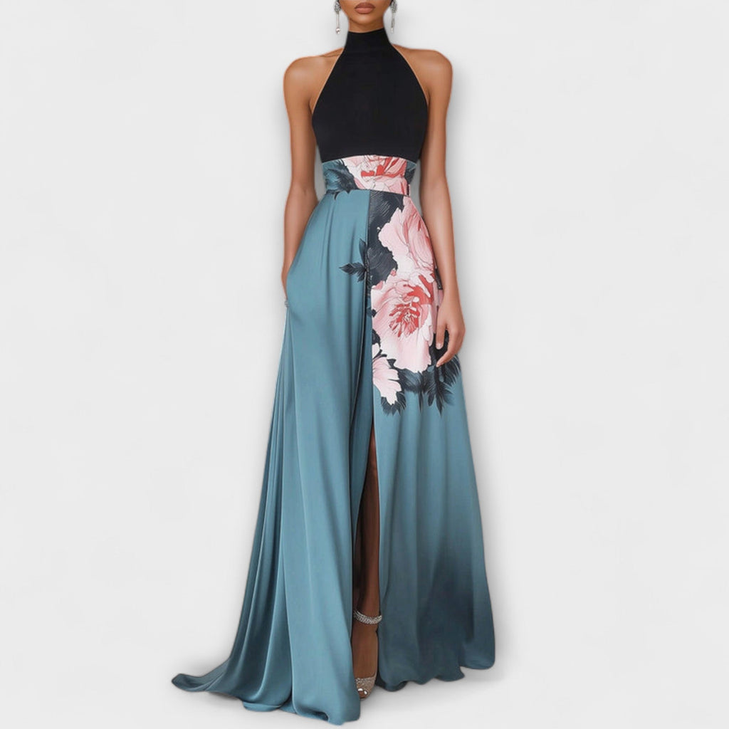 Elegant A-line floral maxi dress women soft comfortable fit