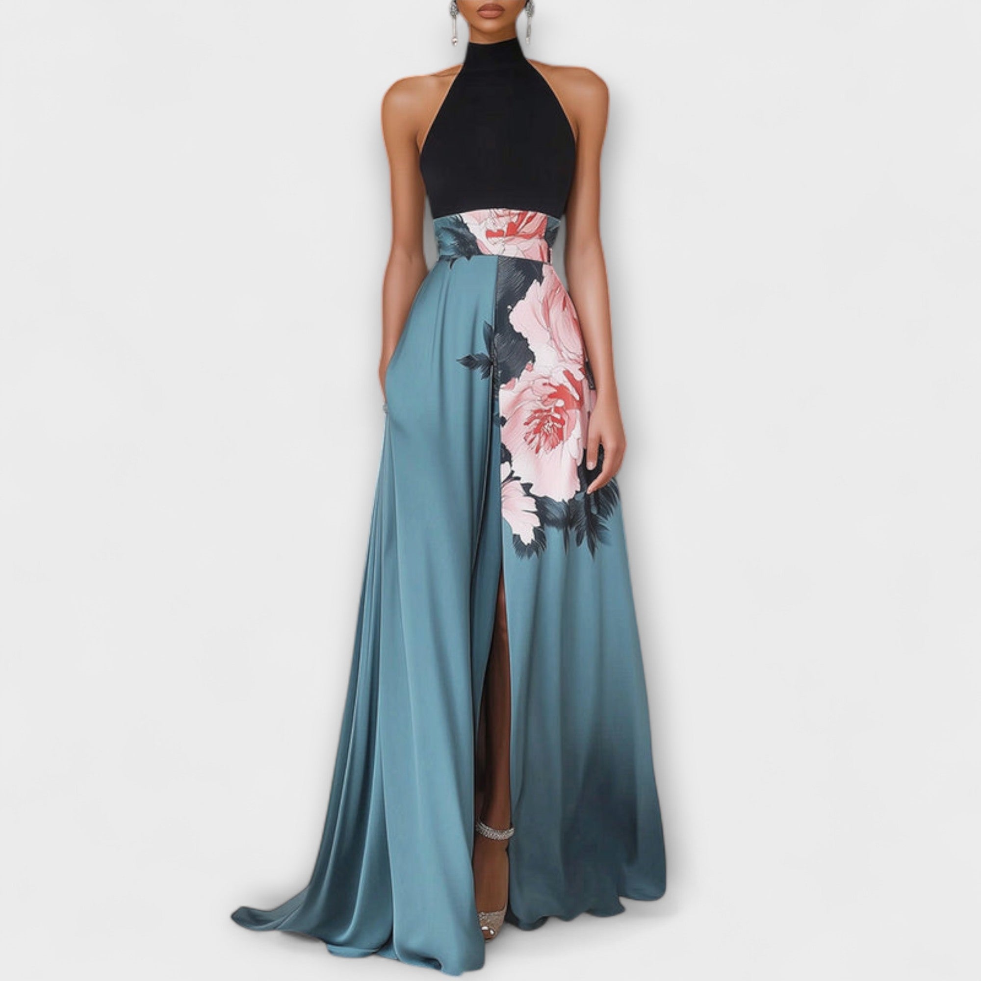 Elegant A-line floral maxi dress women soft comfortable fit