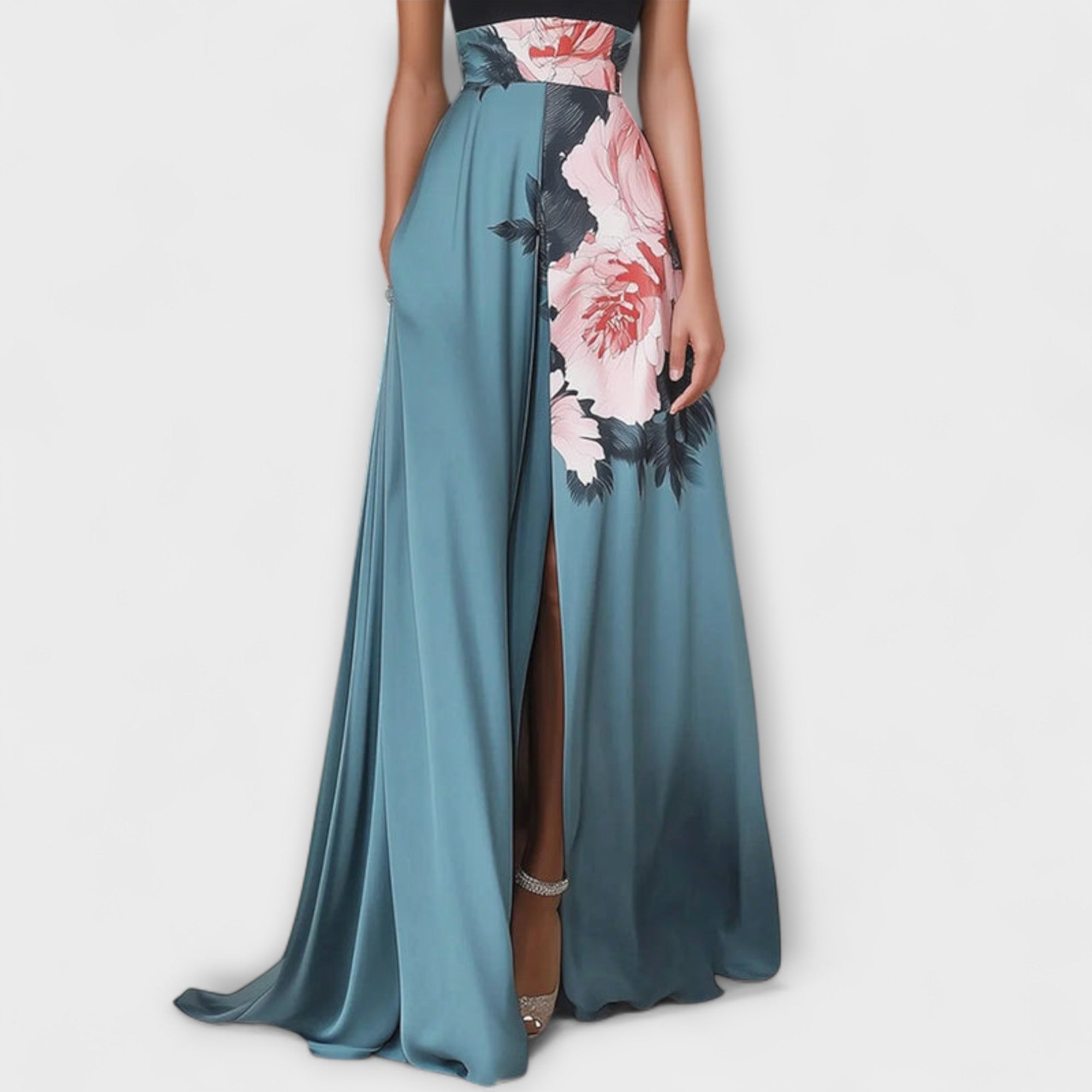 Elegant A-line floral maxi dress women soft comfortable fit