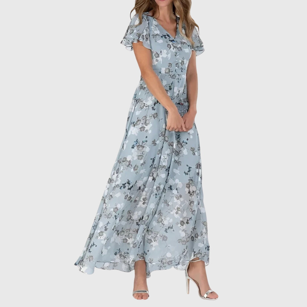 Comfortable women floral maxi dress maxi length V-neck breathable elegant holiday wear