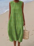 Elegant sleeveless cotton dress women with pockets breathable comfort