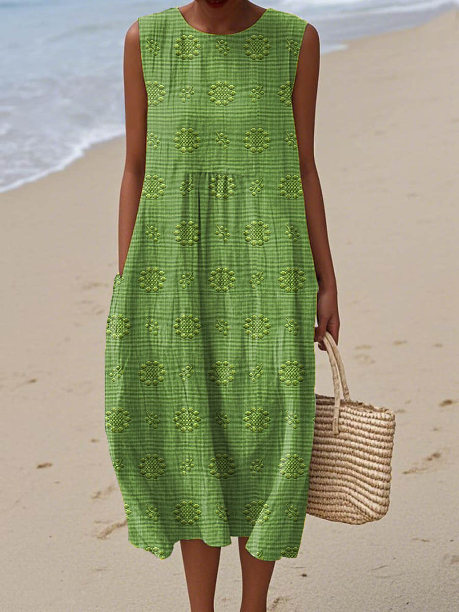 Elegant sleeveless cotton dress women with pockets breathable comfort
