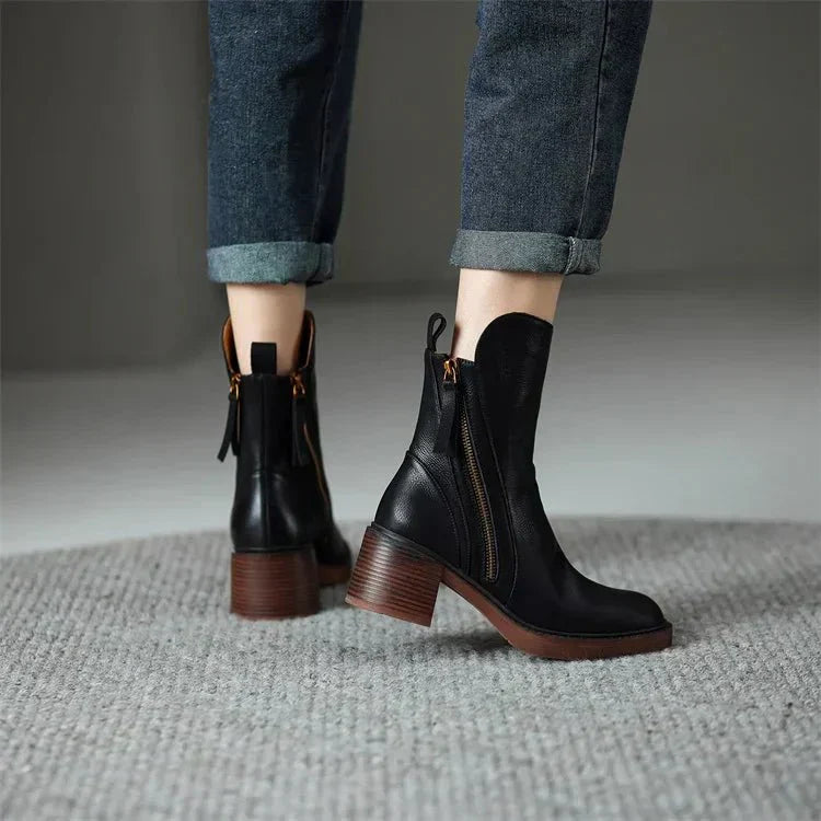 Classic Leather Ankle Boots for Women, Elegant Style with All-Day Comfort